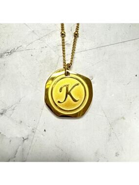 Savvy Cie Jewels Monogram "K" Necklace 22k Gold Plated Letter Coin Pendant 18"